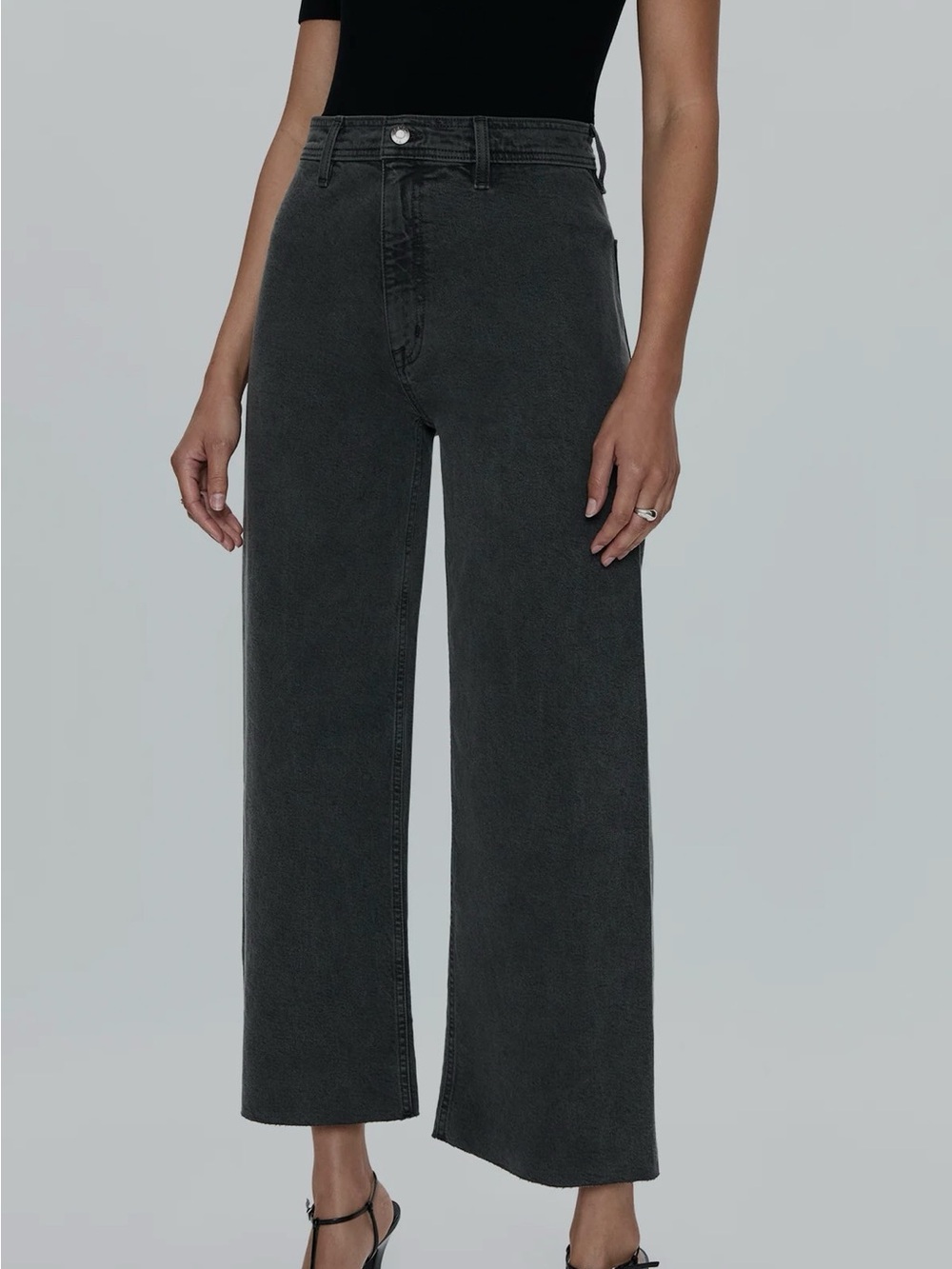 pistola Women’s High-Rise Wide-Leg Cotton Jeans in Washed Charcoal, Sz 32. NWOT
